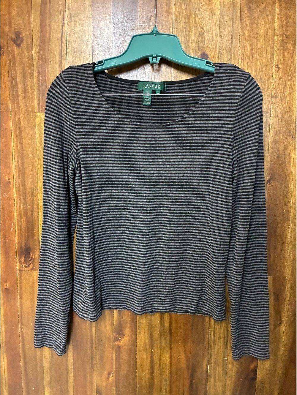 Lauren Ralph Lauren Striped Cropped Top Medium Black Gray Y2K Preppy 90s